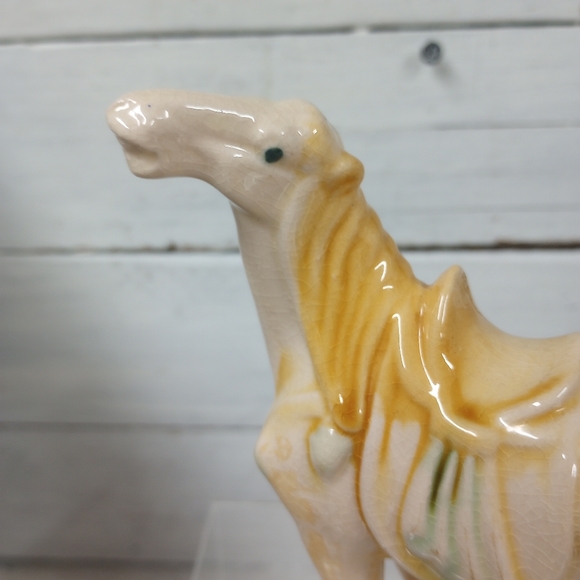 Vintage Chinese Tang Dynasty Style Sancai Crackle Glazed Pottery War Horse Figur - Picture 2 of 8